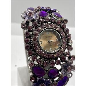 Vintage Flower Figaro Couture Womens Bangle Watch Gems Quartz Works New Battery